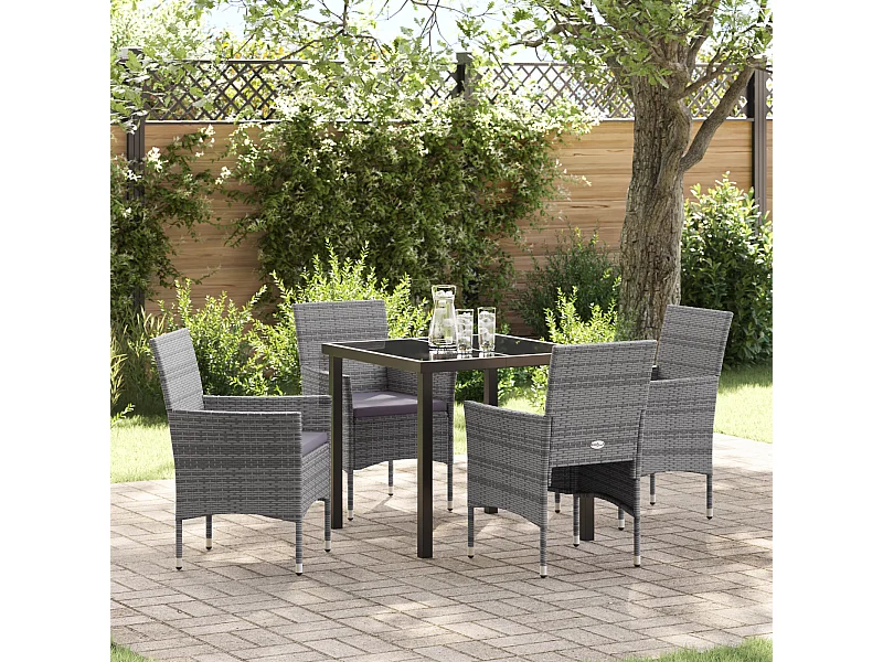 Set de Salle à Manger de Jardin 5 Pièces Gris Rotin Poly