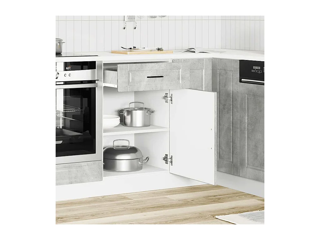 Armoire de cuisine gris béton bois d'ingénierie