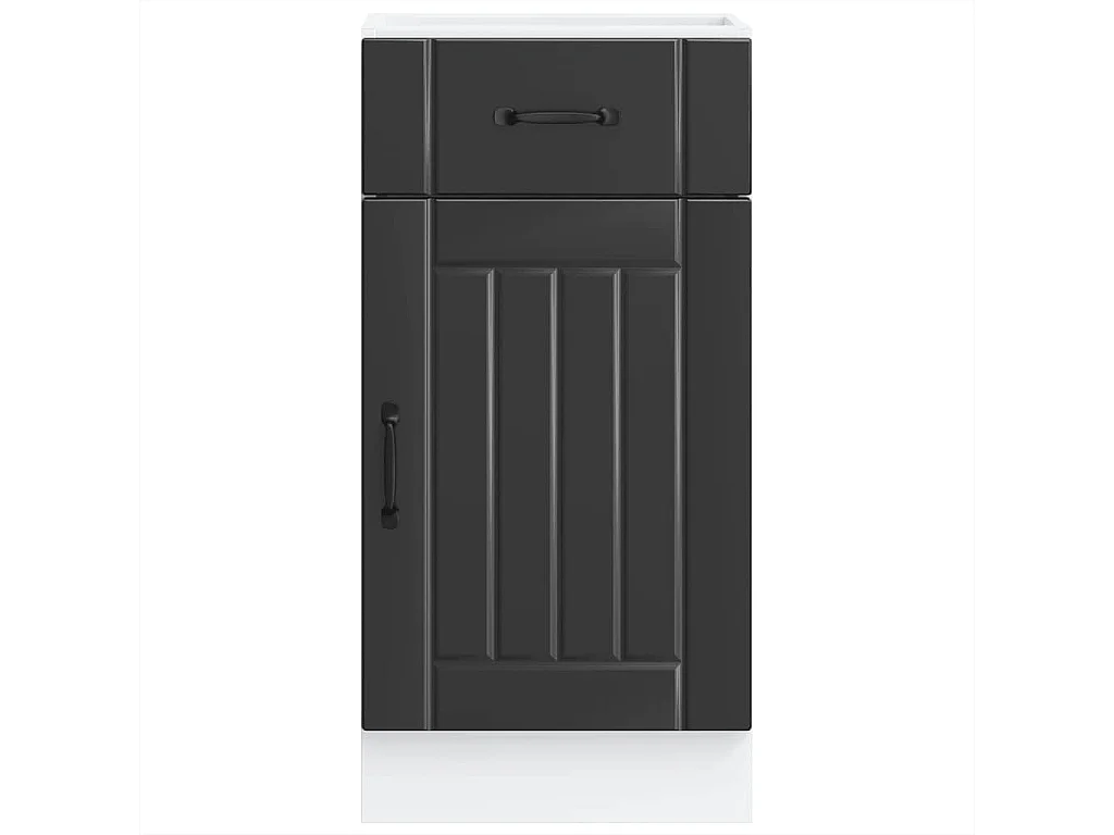 zwarte keukenkast van bewerkt hout