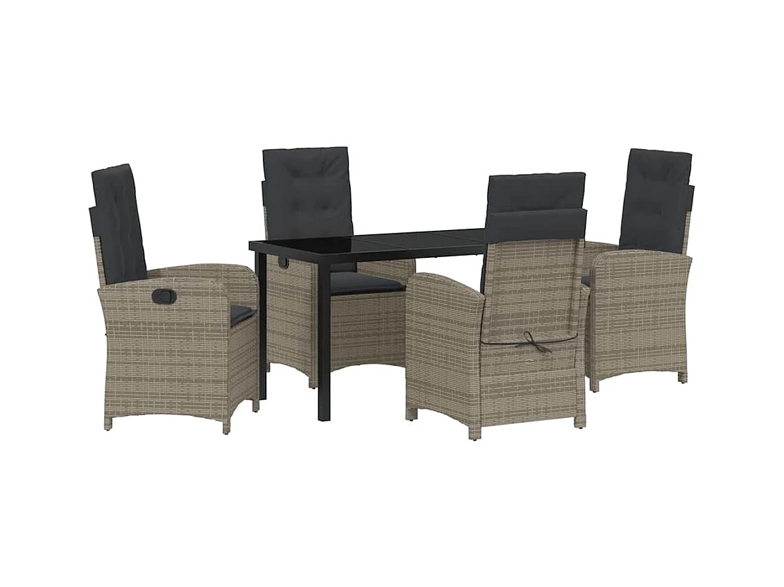 5-delige tuinset met grijze polyrotan kussens