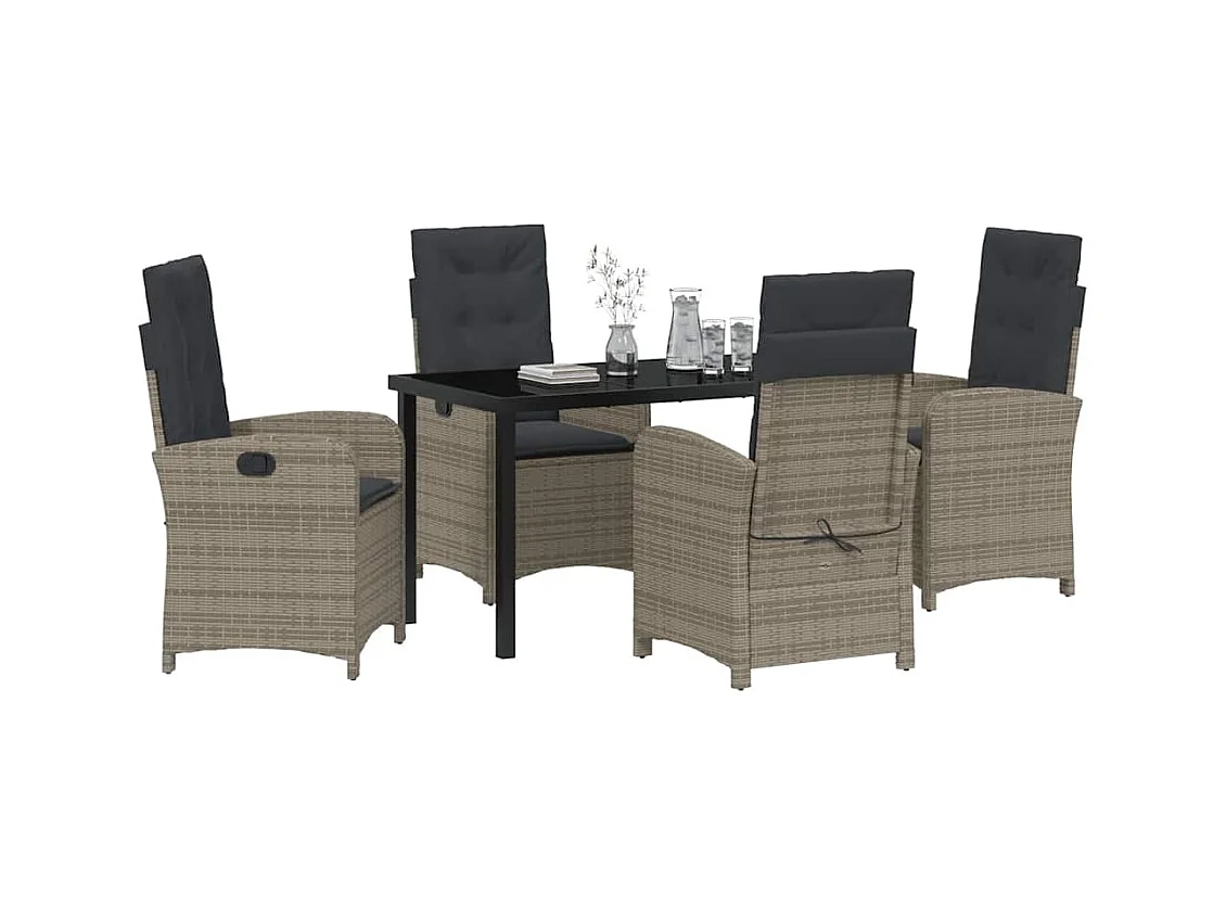 5-delige tuinset met grijze polyrotan kussens