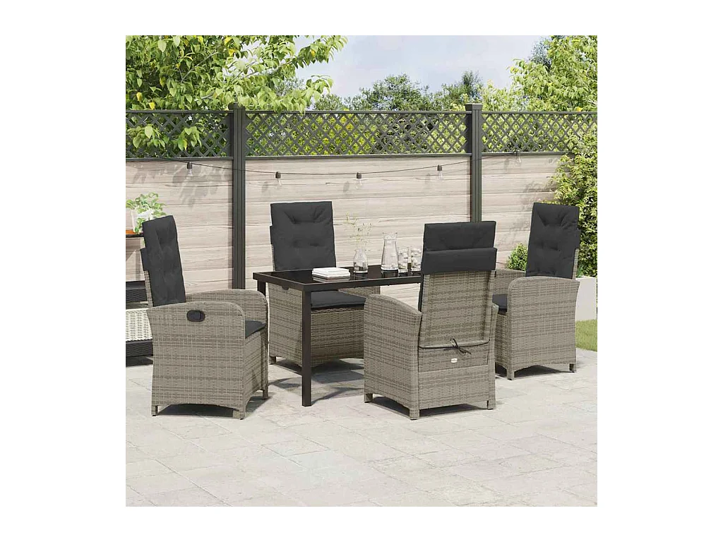 5-delige tuinset met grijze polyrotan kussens