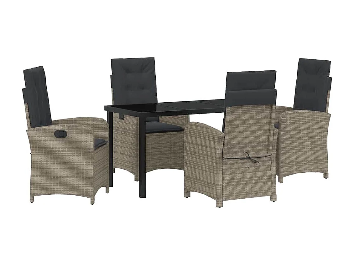 5-delige tuinset met grijze polyrotan kussens