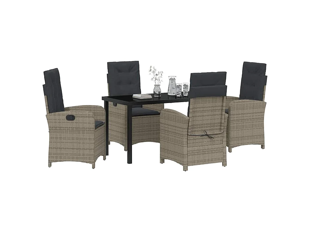 Set de jardin de 5 pièces avec coussins en rotin poly gris