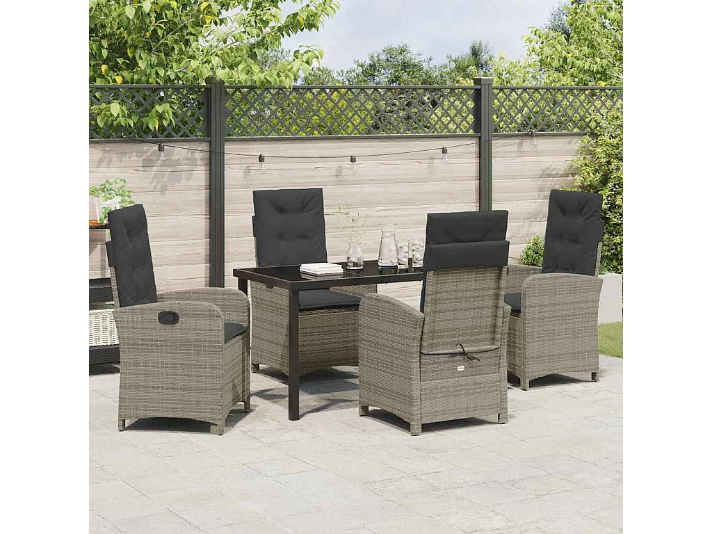 Set de jardin de 5 pièces avec coussins en rotin poly gris