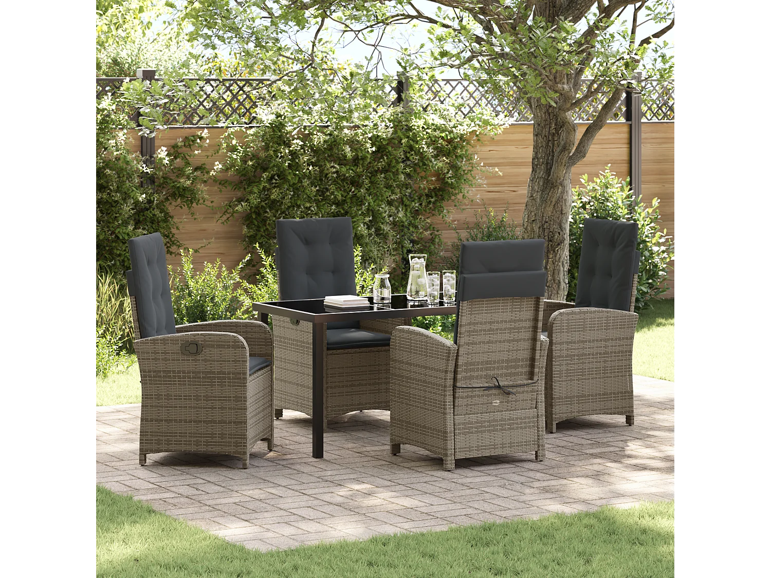 Set de jardin de 5 pièces avec coussins en rotin poly gris