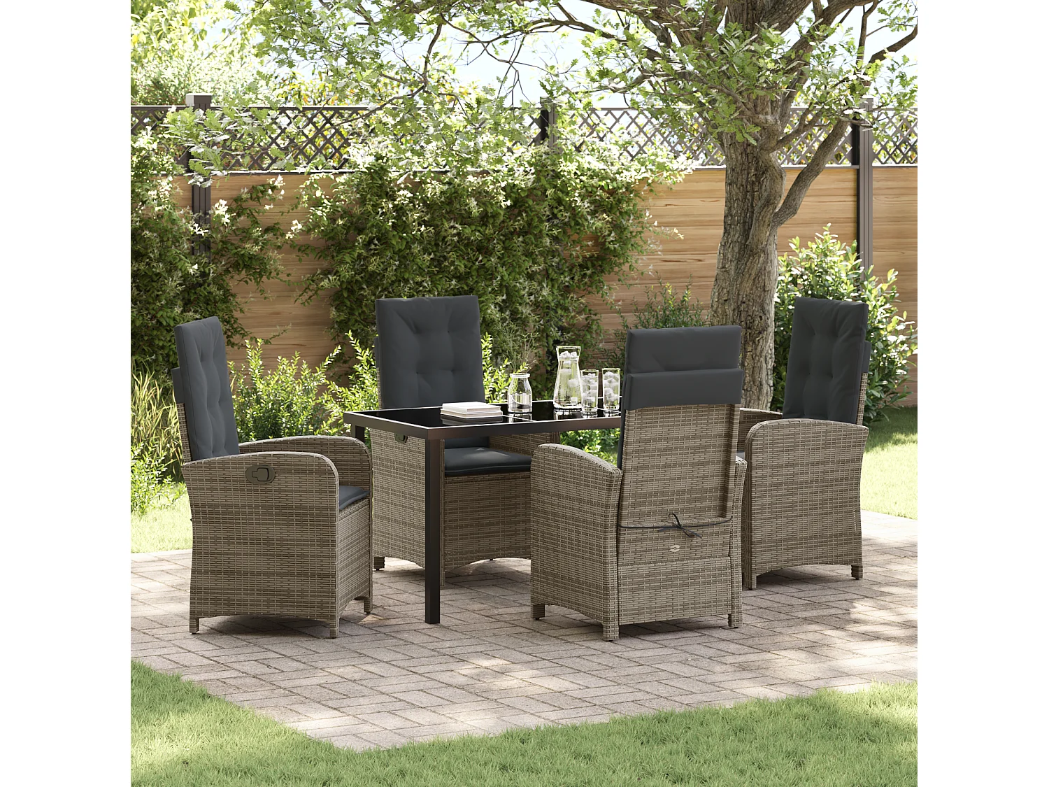 Set de jardin de 5 pièces avec coussins en rotin poly gris