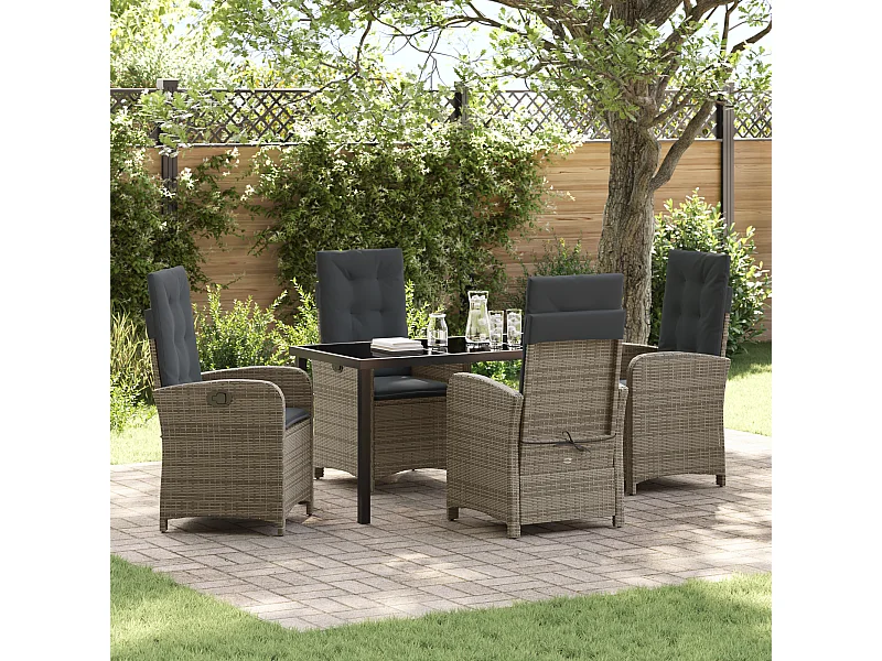 5-delige tuinset met grijze polyrotan kussens
