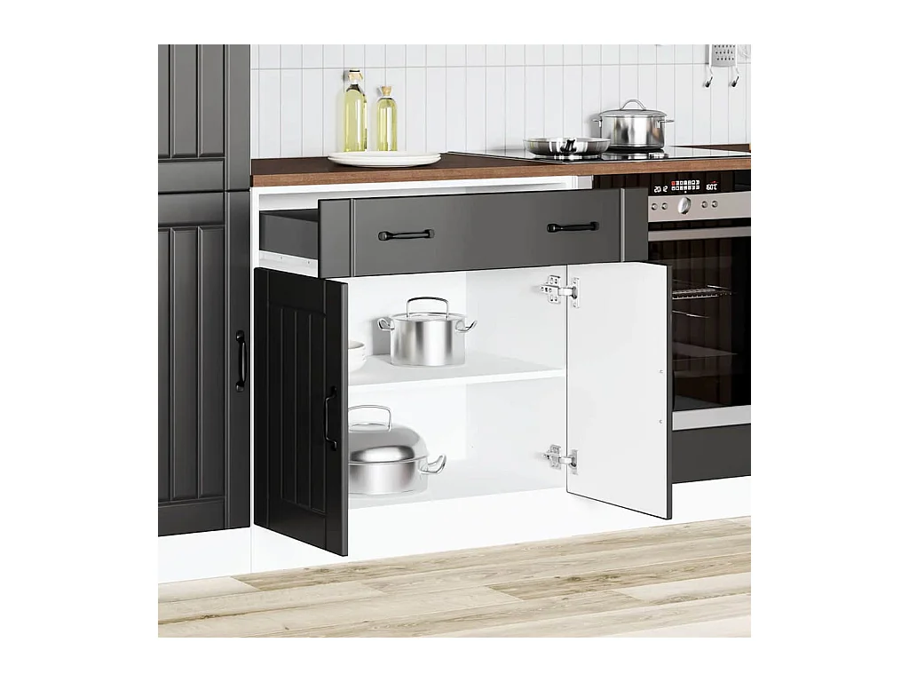 Mobile da cucina in legno ingegnerizzato nero Lucca