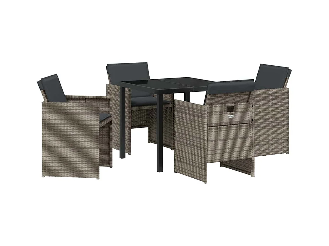 Set da pranzo da giardino 5 pezzi con cuscini grigi in polyrattan