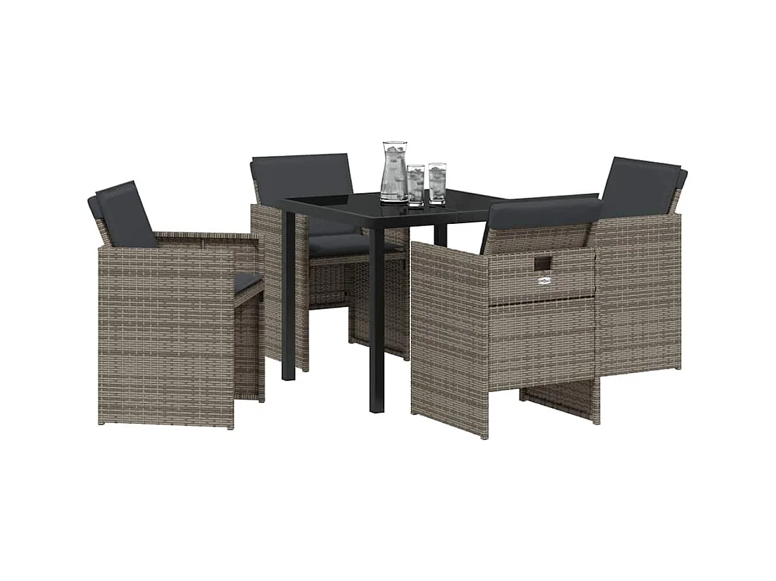 Set da pranzo da giardino 5 pezzi con cuscini grigi in polyrattan