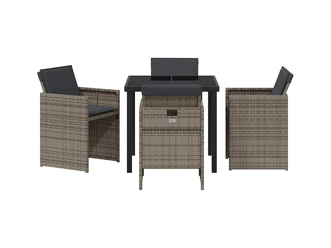 Set da pranzo da giardino 5 pezzi con cuscini grigi in polyrattan
