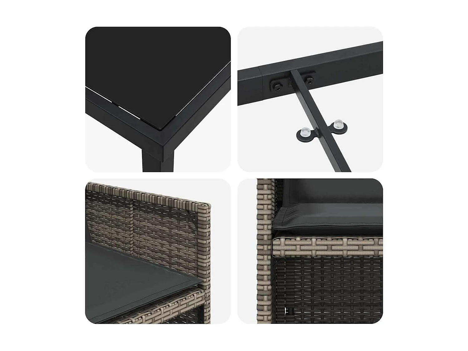 Set da pranzo da giardino 5 pezzi con cuscini grigi in polyrattan