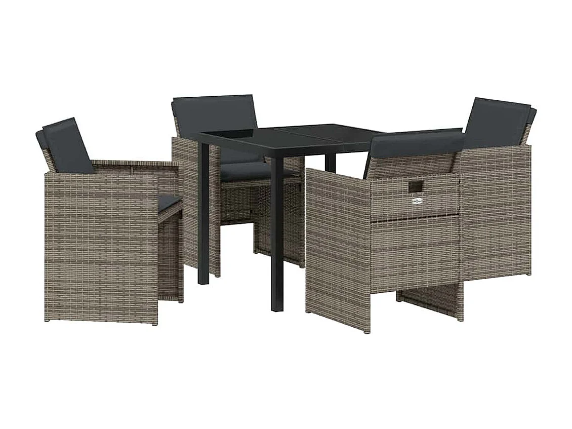Ensemble de salle à manger de jardin 5 pièces avec coussins gris en poly rotin