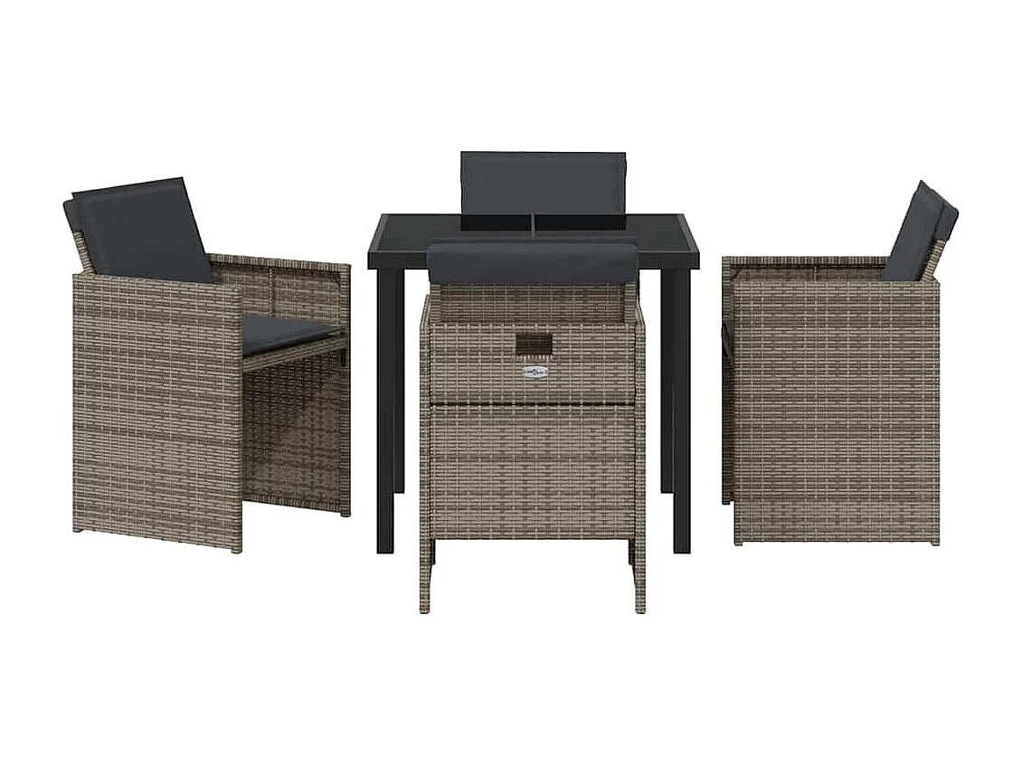 Ensemble de salle à manger de jardin 5 pièces avec coussins gris en poly rotin
