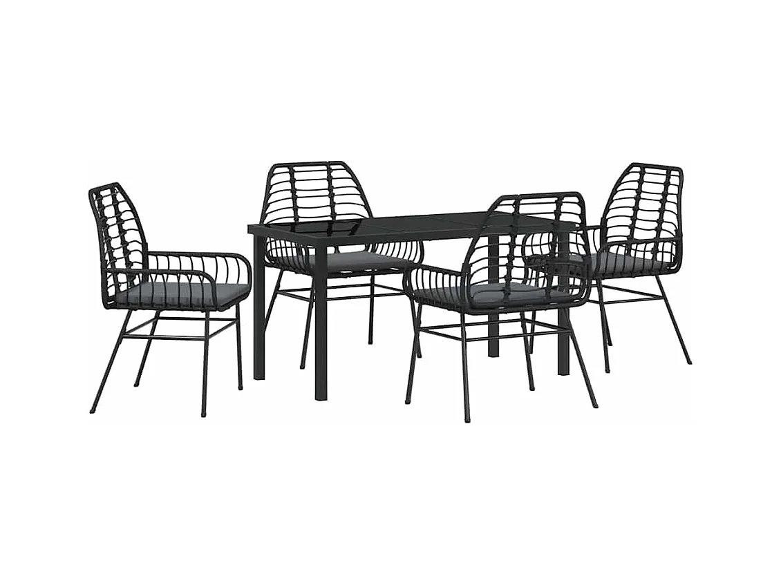 Set da pranzo da giardino 5 pezzi con cuscini in rattan nero Poly