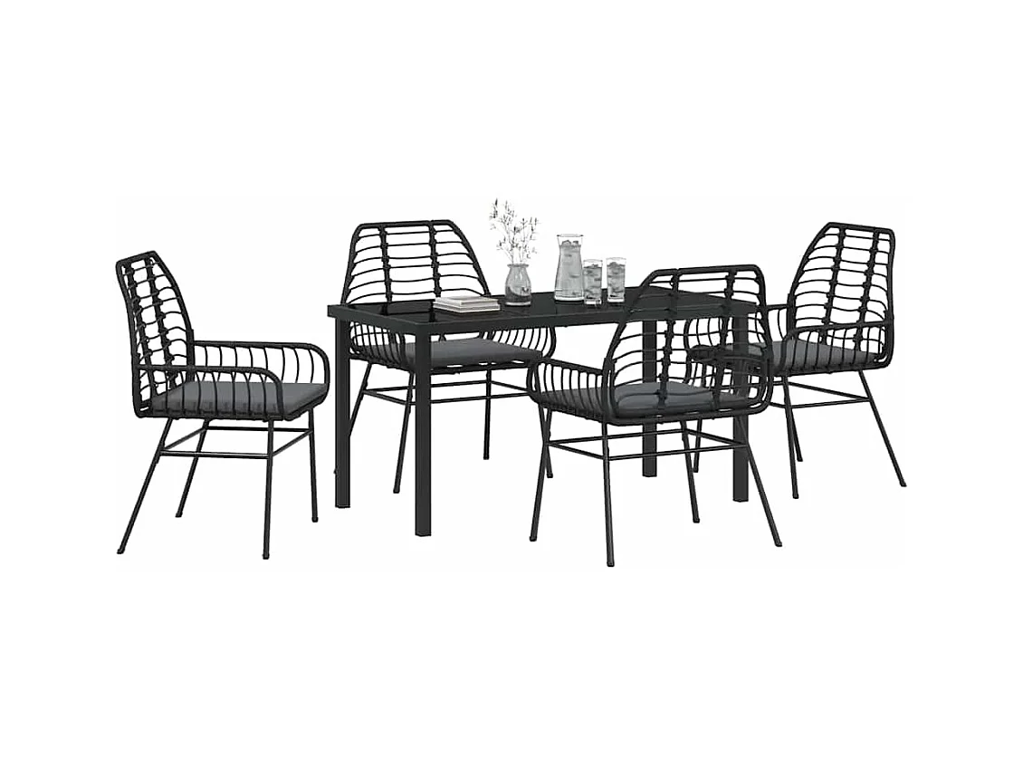 Set da pranzo da giardino 5 pezzi con cuscini in rattan nero Poly