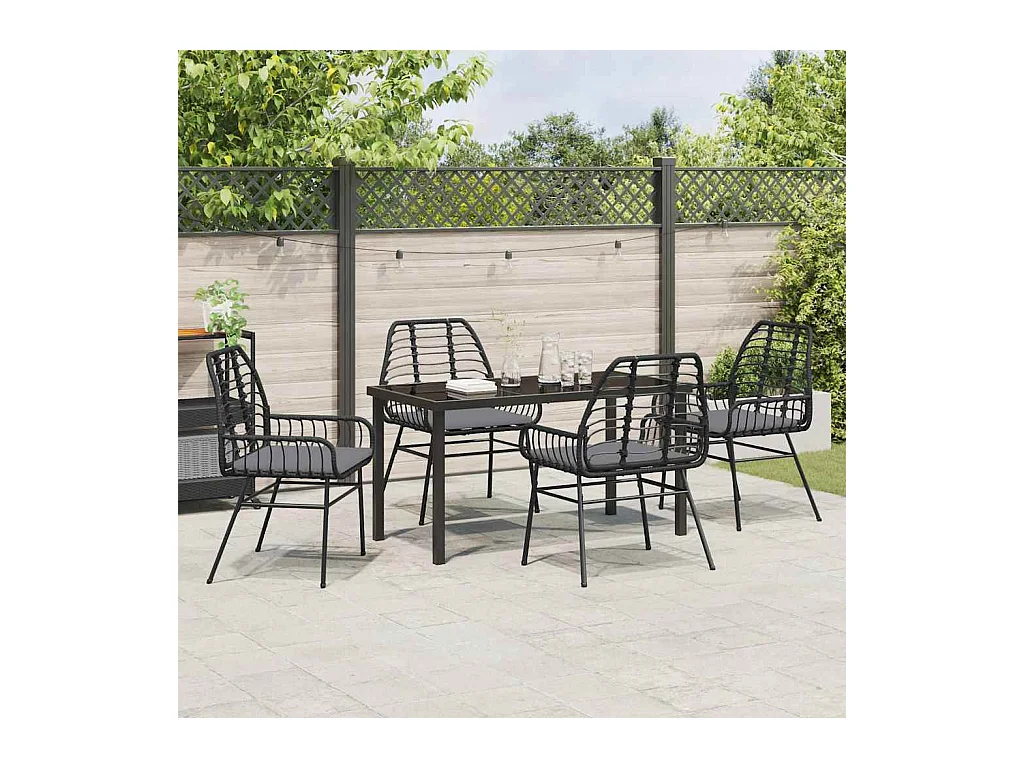 Set da pranzo da giardino 5 pezzi con cuscini in rattan nero Poly