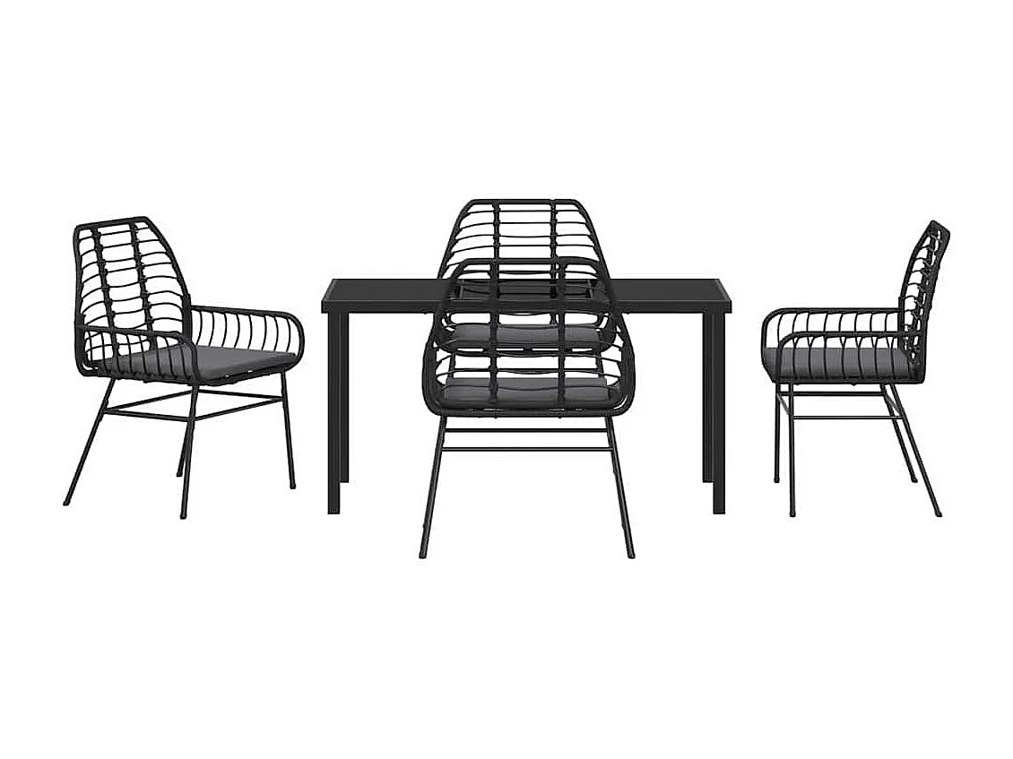 Set da pranzo da giardino 5 pezzi con cuscini in rattan nero Poly