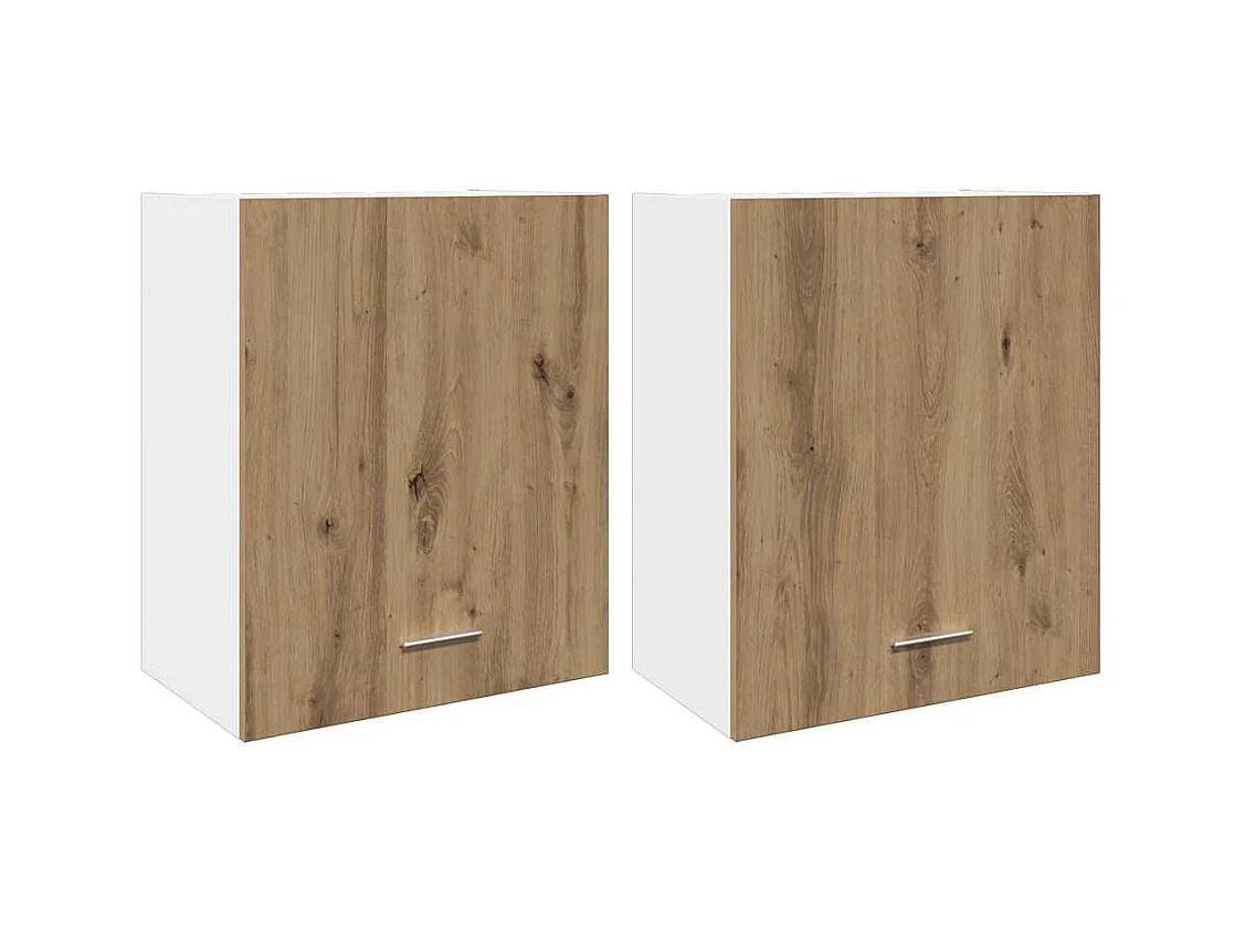 Mobiletti pensili a 2 pezzi, in rovere lavorato a mano