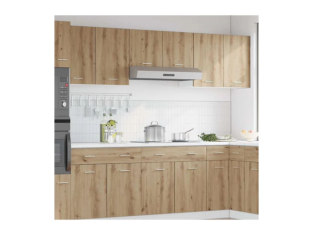 Mobiletti pensili a 2 pezzi, in rovere lavorato a mano