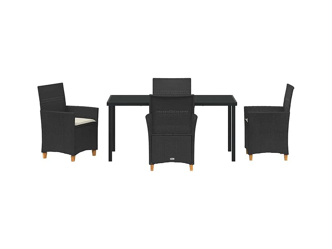 5-teiliges Garten-Ess-Set mit Kissen, schwarzes Polyrattan