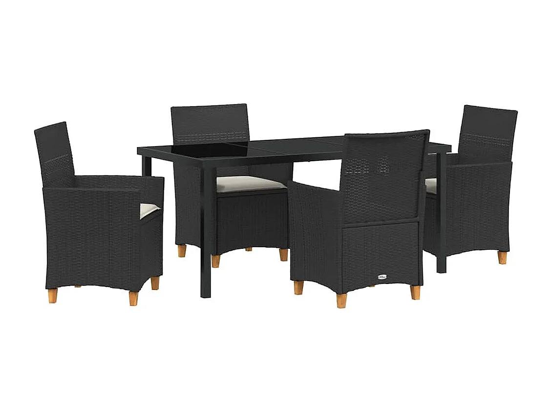 Ensemble de Salle à Manger de Jardin 5 Pièces avec Coussins Noir Poly Rattan
