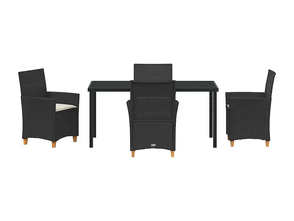 Ensemble de Salle à Manger de Jardin 5 Pièces avec Coussins Noir Poly Rattan