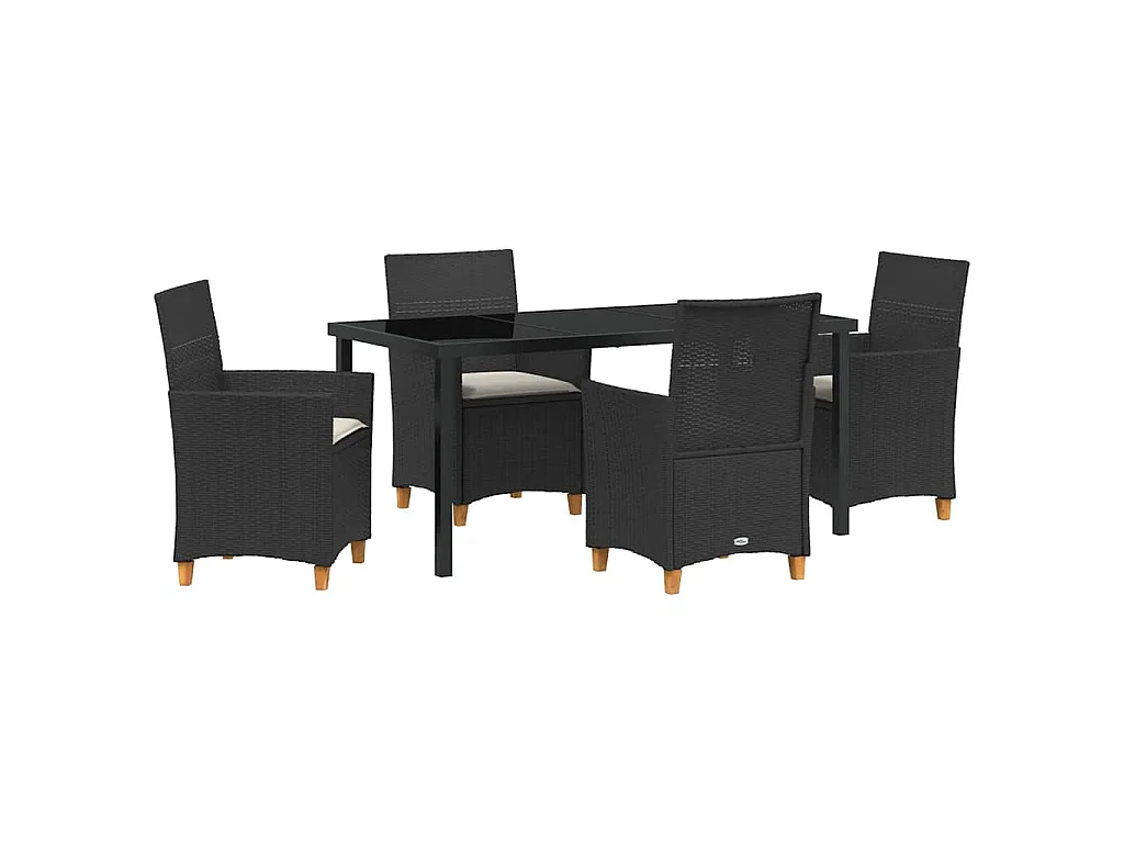 Juego de comedor de jardín de 5 piezas con cojines de ratán sintético negro