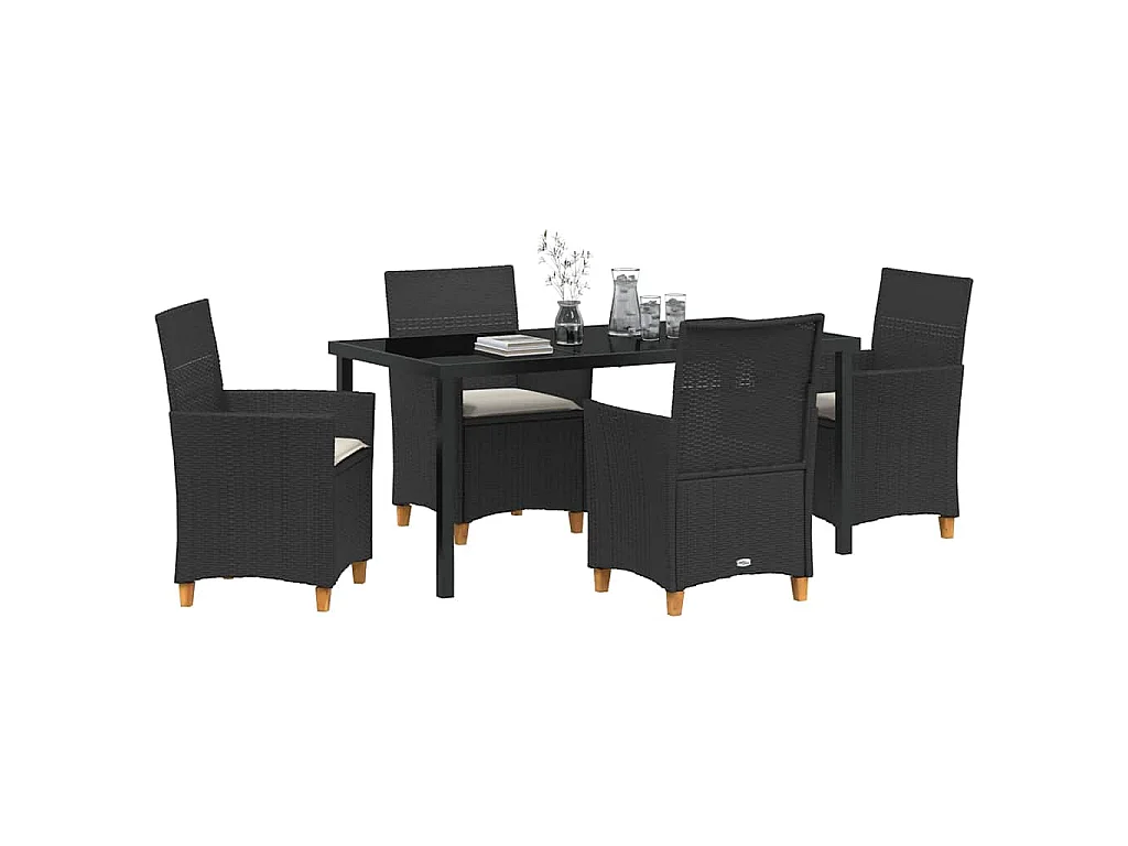 Juego de comedor de jardín de 5 piezas con cojines de ratán sintético negro