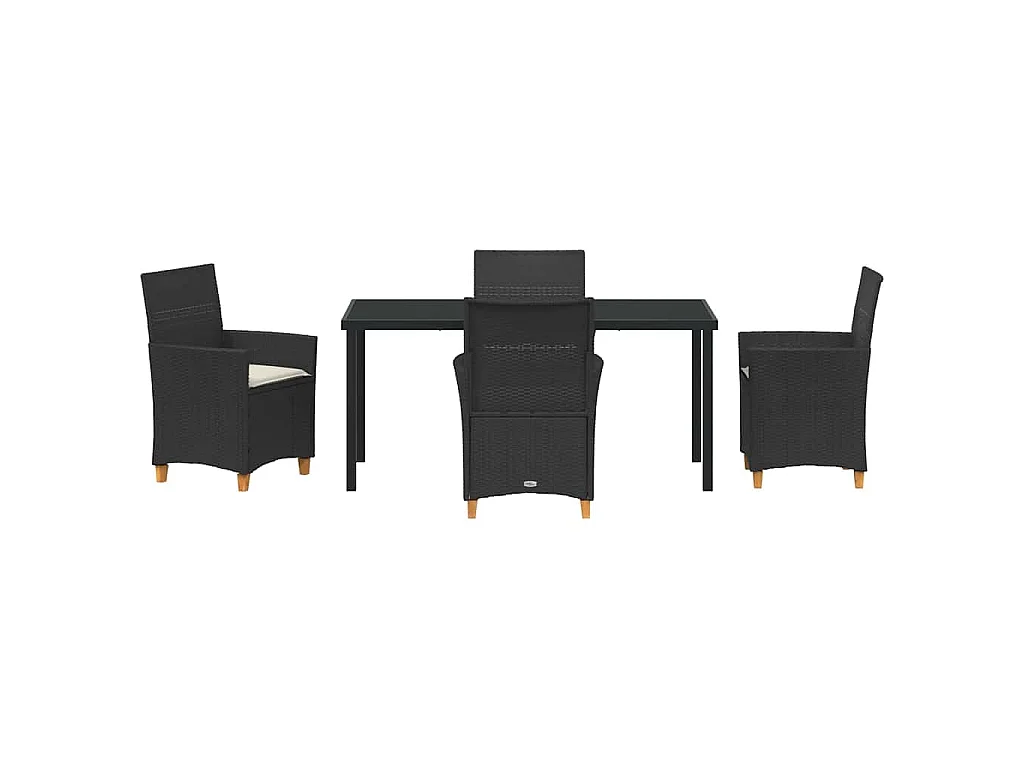 Juego de comedor de jardín de 5 piezas con cojines de ratán sintético negro