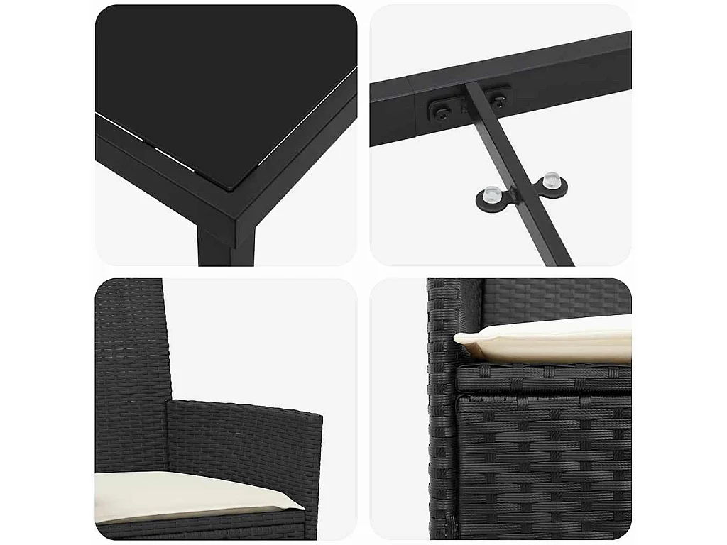 Juego de comedor de jardín de 5 piezas con cojines de ratán sintético negro