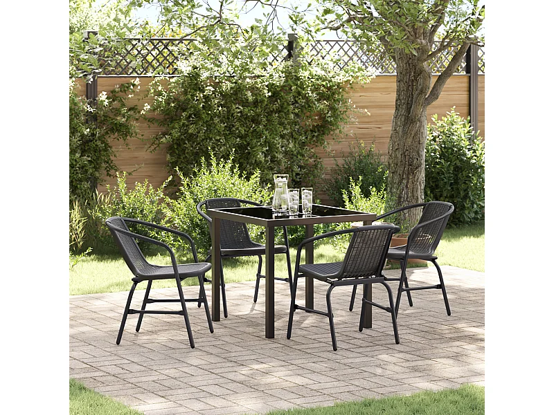 Ensemble de jardin 5 pièces Noir Poly Rattan