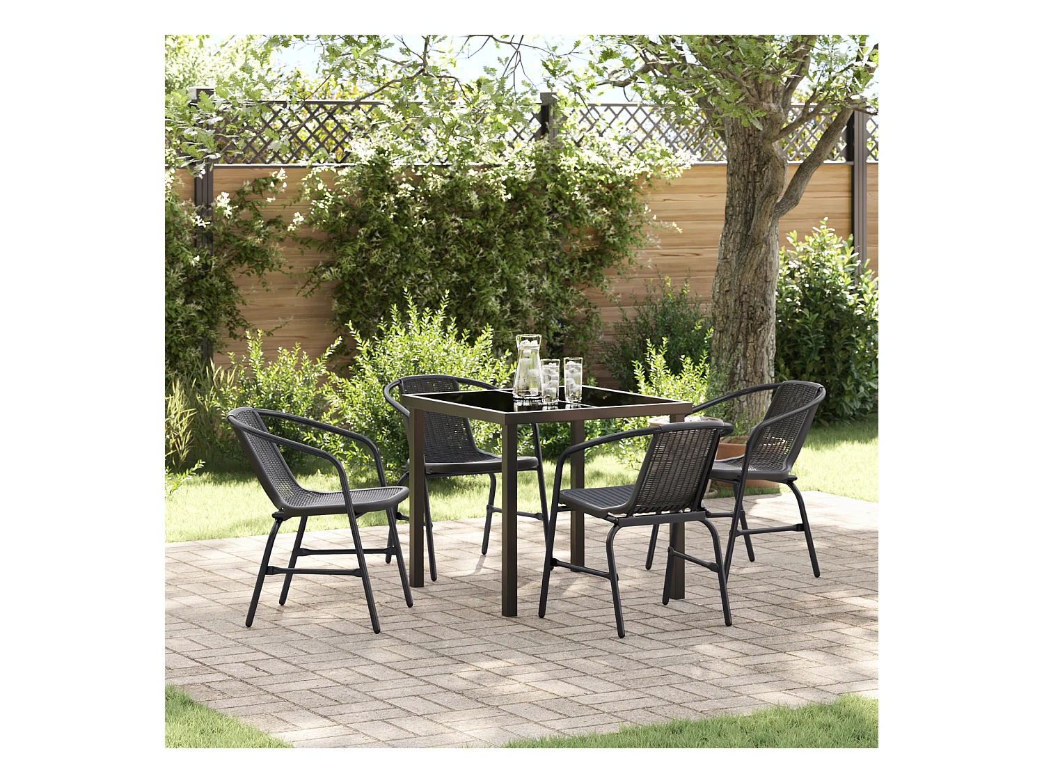 Set da giardino in polyrattan nero da 5 pezzi
