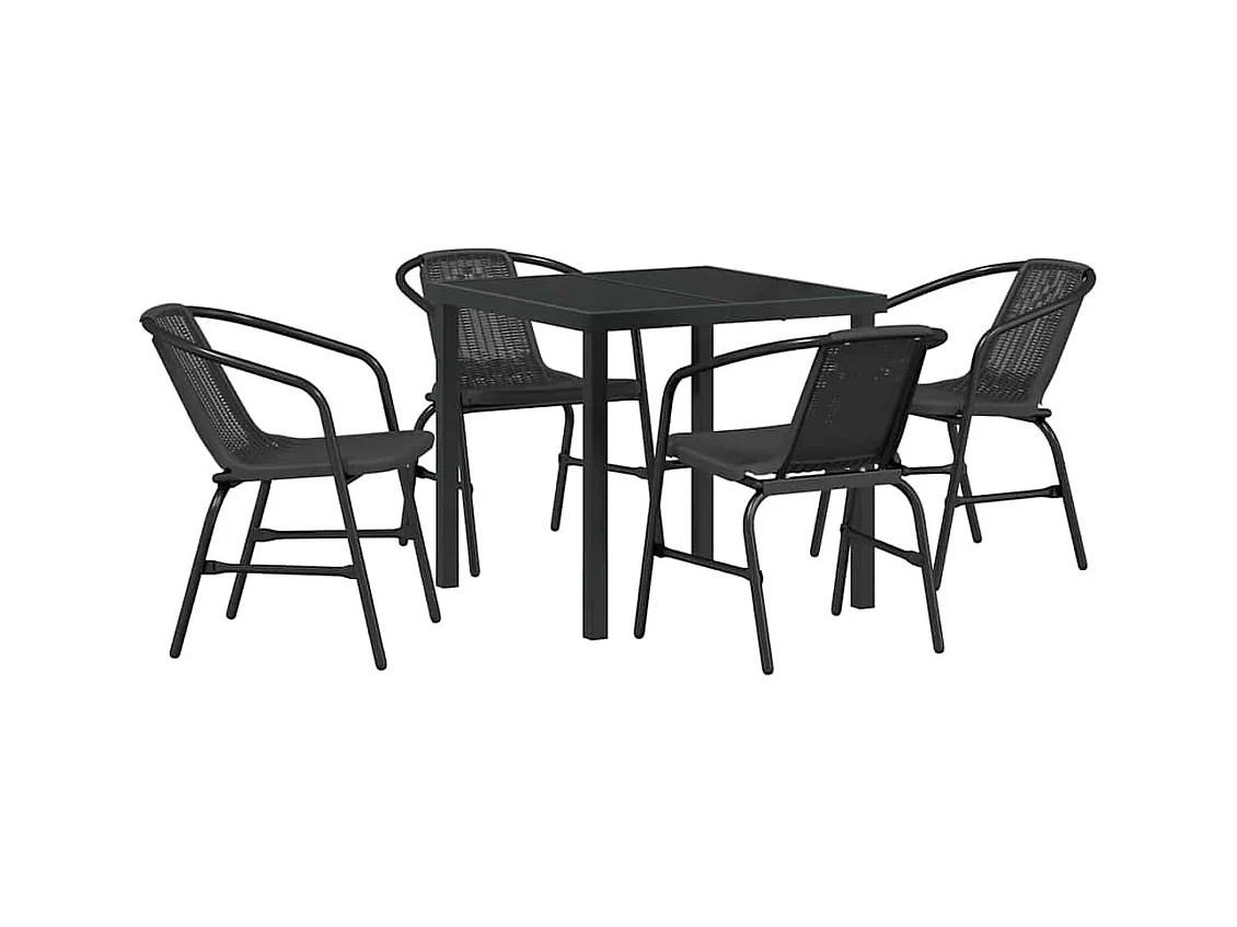 Set da giardino in polyrattan nero da 5 pezzi