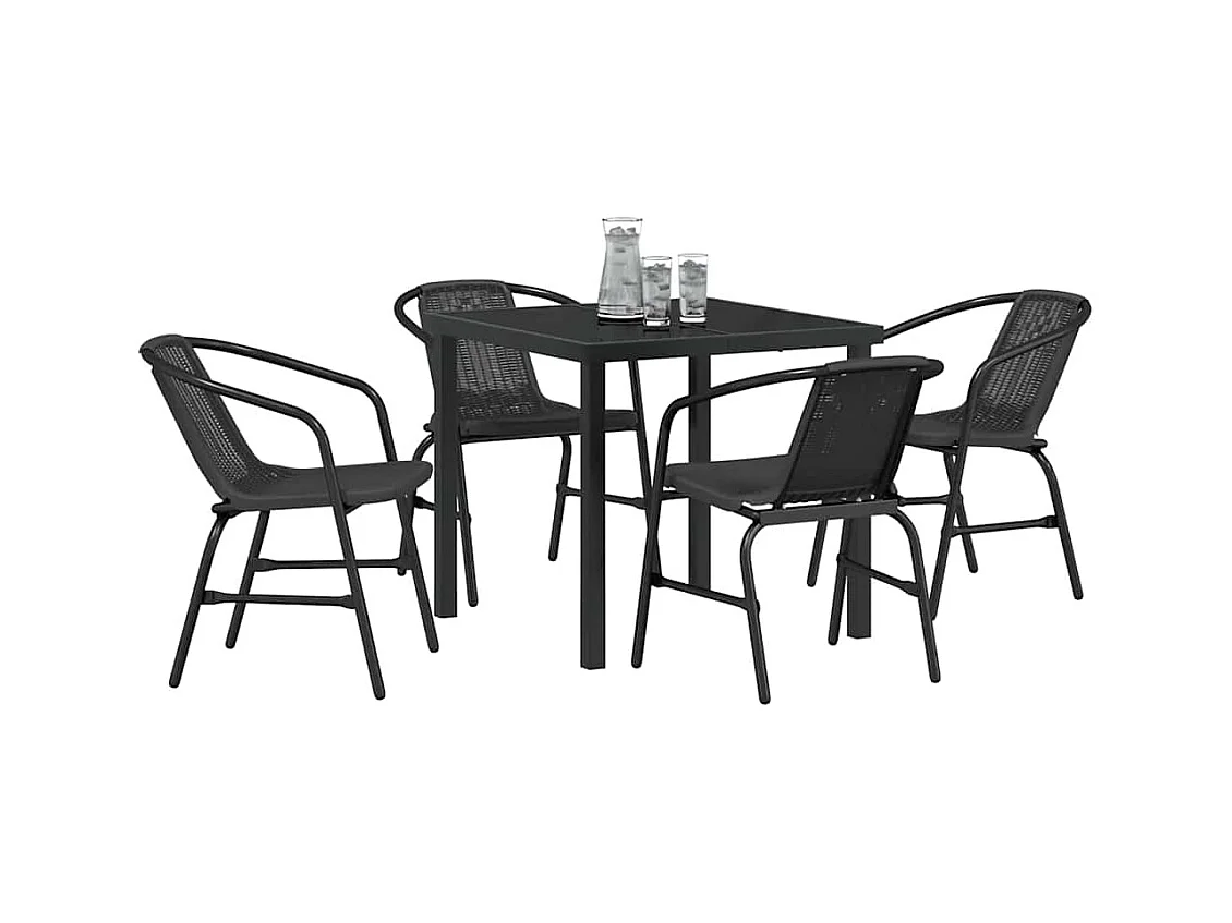 Set da giardino in polyrattan nero da 5 pezzi
