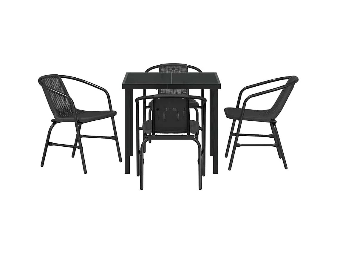 Set da giardino in polyrattan nero da 5 pezzi