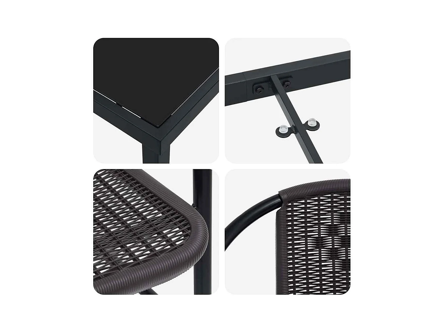 Set da giardino in polyrattan nero da 5 pezzi