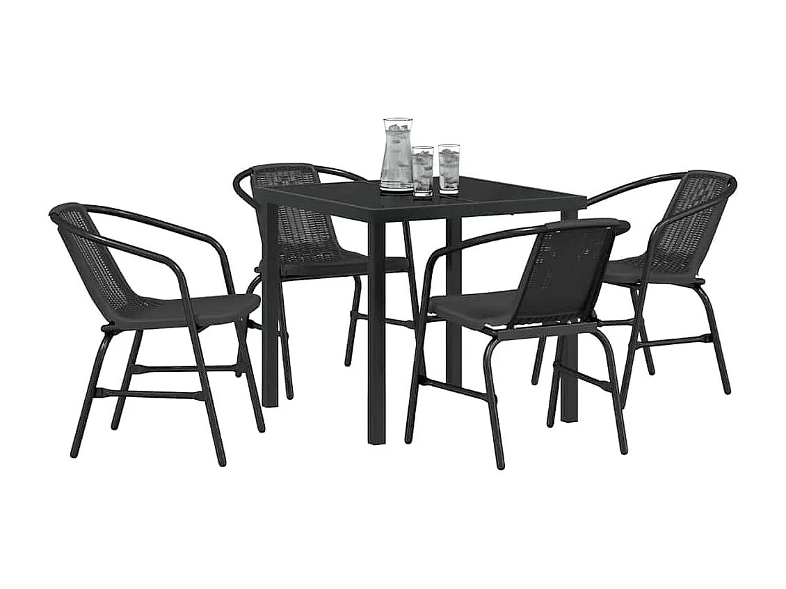 Conjunto de jardín de 5 piezas de ratán sintético negro