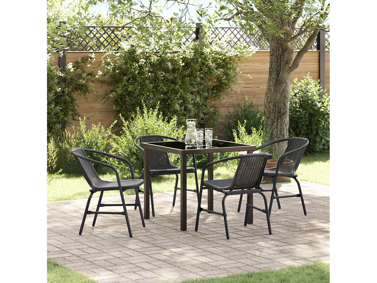 Set da giardino in polyrattan nero da 5 pezzi