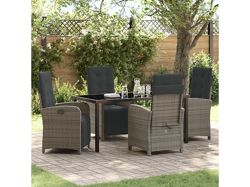 5-delige tuinset met grijze polyrotan kussens