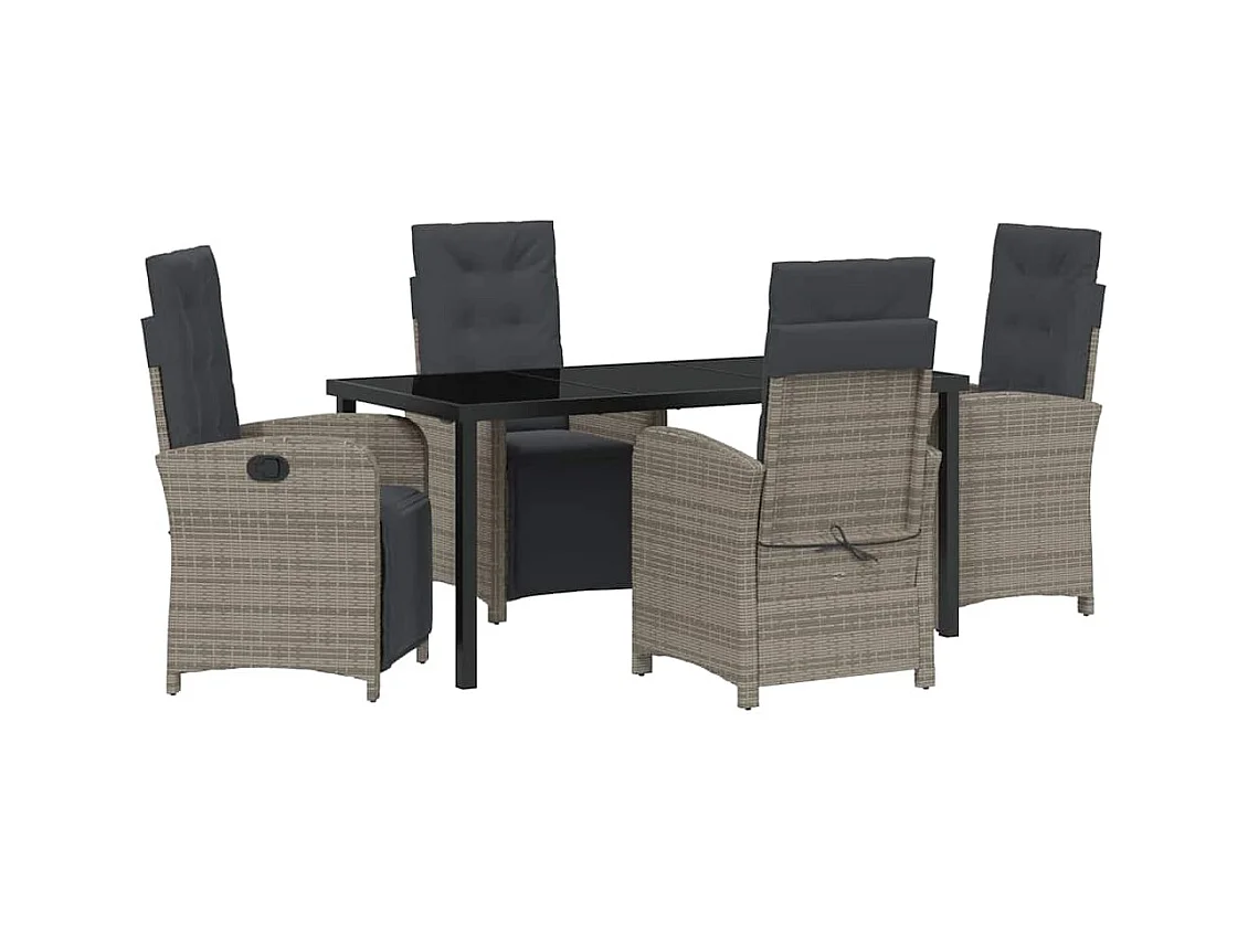 Set da pranzo da giardino 5 pezzi con cuscini in polyrattan grigio