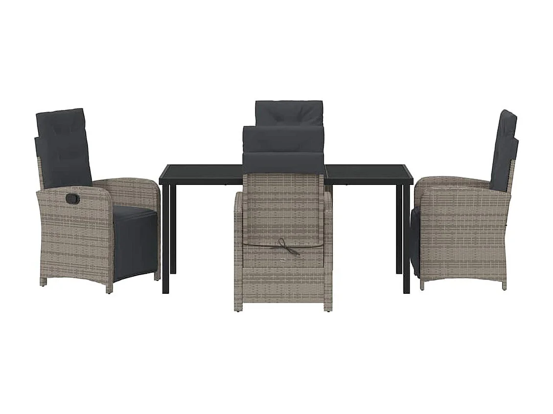 Set da pranzo da giardino 5 pezzi con cuscini in polyrattan grigio