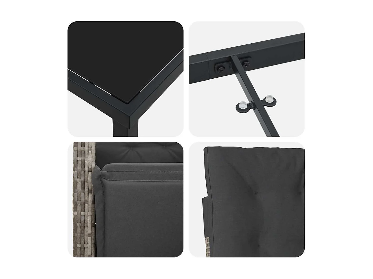 Set da pranzo da giardino 5 pezzi con cuscini in polyrattan grigio