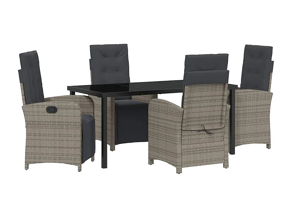 Ensemble de salle à manger de jardin 5 pièces avec coussins en poly rotin gris