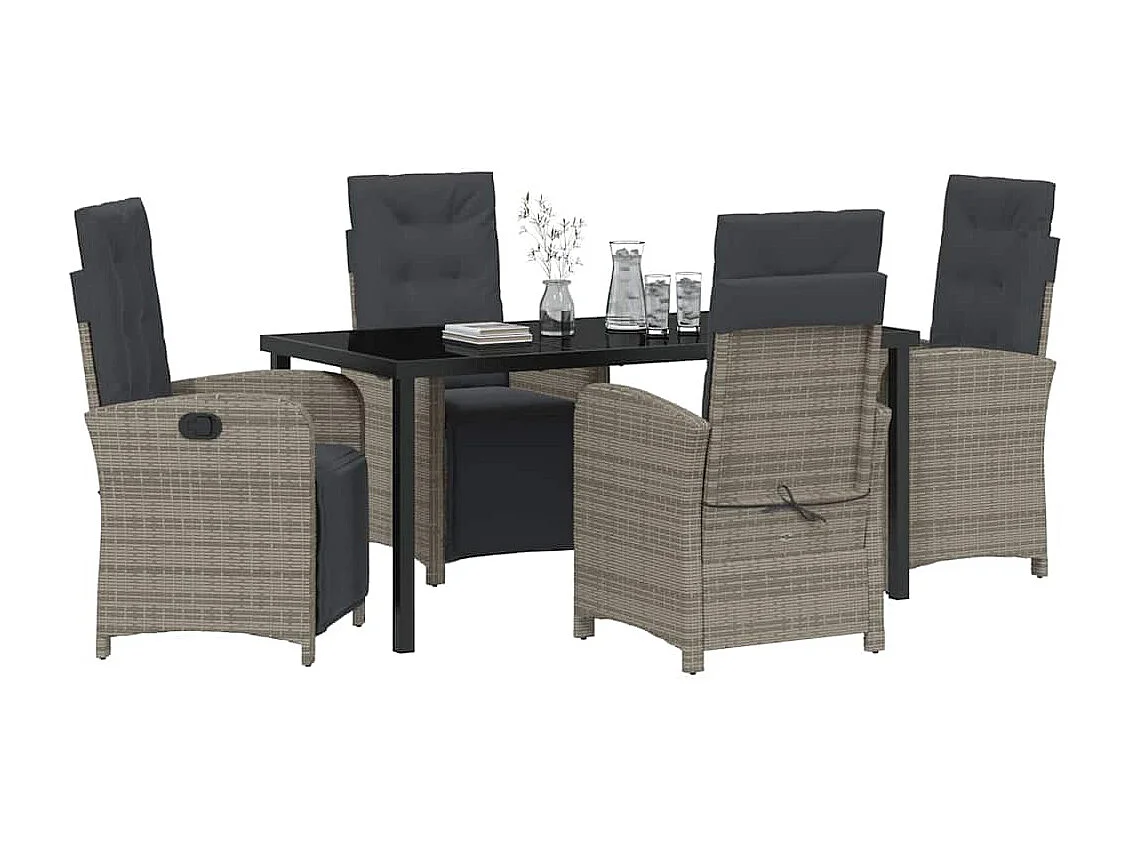 Ensemble de salle à manger de jardin 5 pièces avec coussins en poly rotin gris