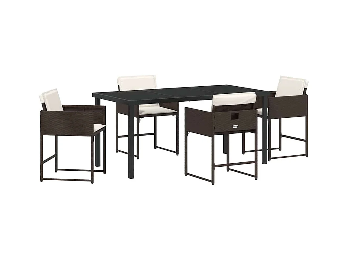 Set da giardino 5 pezzi con cuscini in rattan sintetico marrone