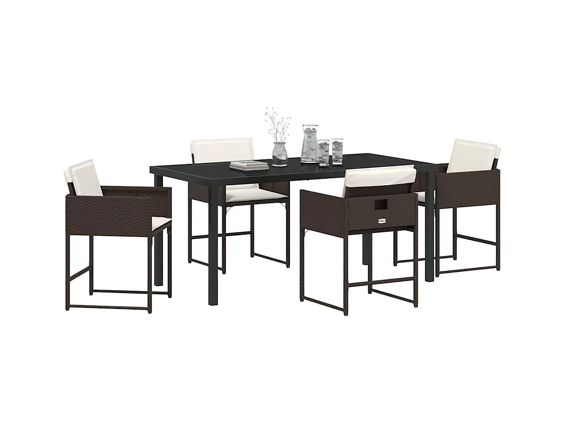 Set da giardino 5 pezzi con cuscini in rattan sintetico marrone