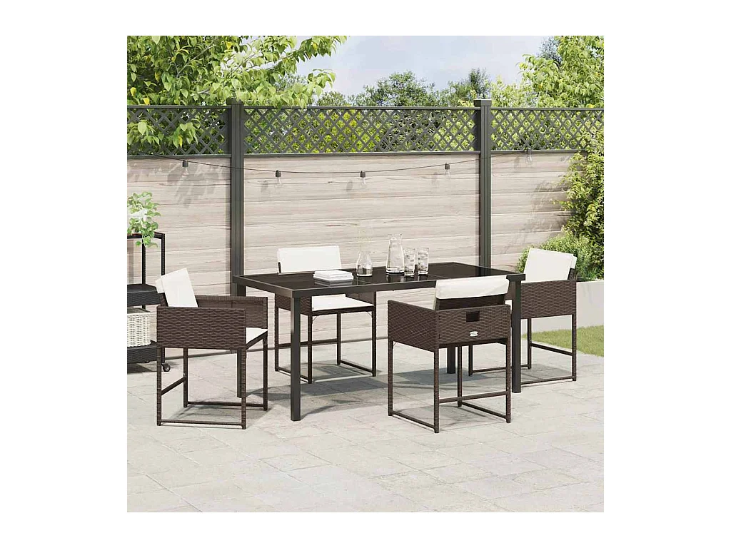 Set da giardino 5 pezzi con cuscini in rattan sintetico marrone