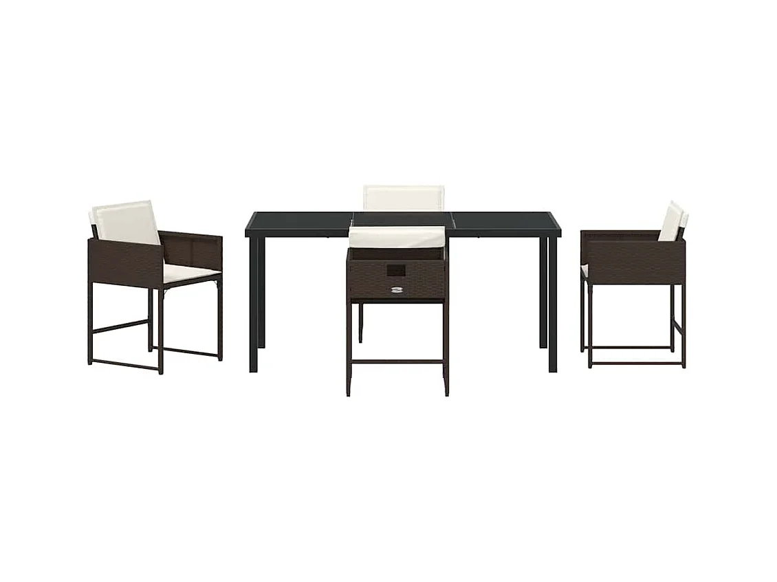 Set da giardino 5 pezzi con cuscini in rattan sintetico marrone